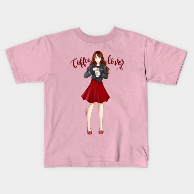 Coffee Girl Kids T-Shirt by art4anj